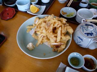 刺身の後はゲソを天ぷらでいただく。非常に美味。