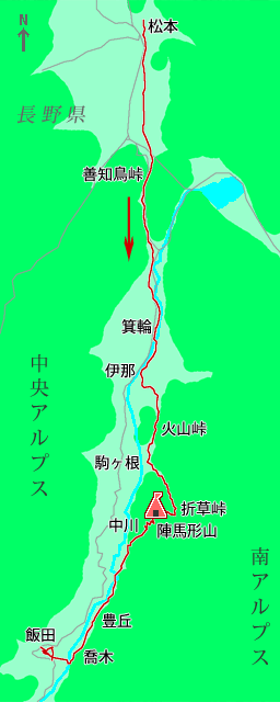陣馬形山へのマップ