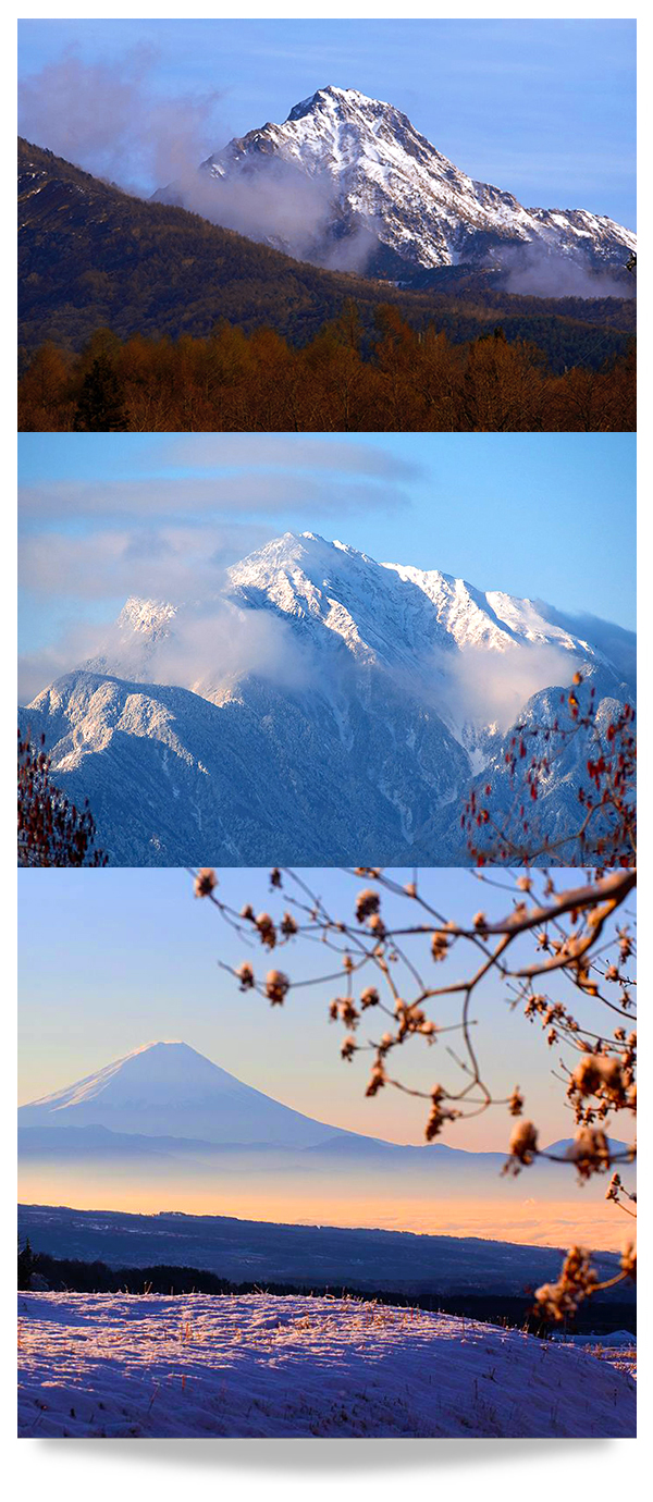 Location around 'Marchen': ex:Mt.Akadake,the highest peak of Yatsugatake range,Southern Alps mountain range,Mt.Fuji etc...
